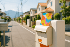 高崎の山々が見える日本の住宅街のポストに投函されたチラシ