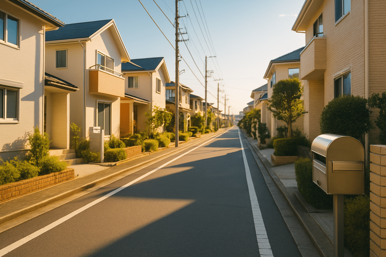 千葉県市川・浦安・葛西エリアを思わせる明るい住宅街の風景